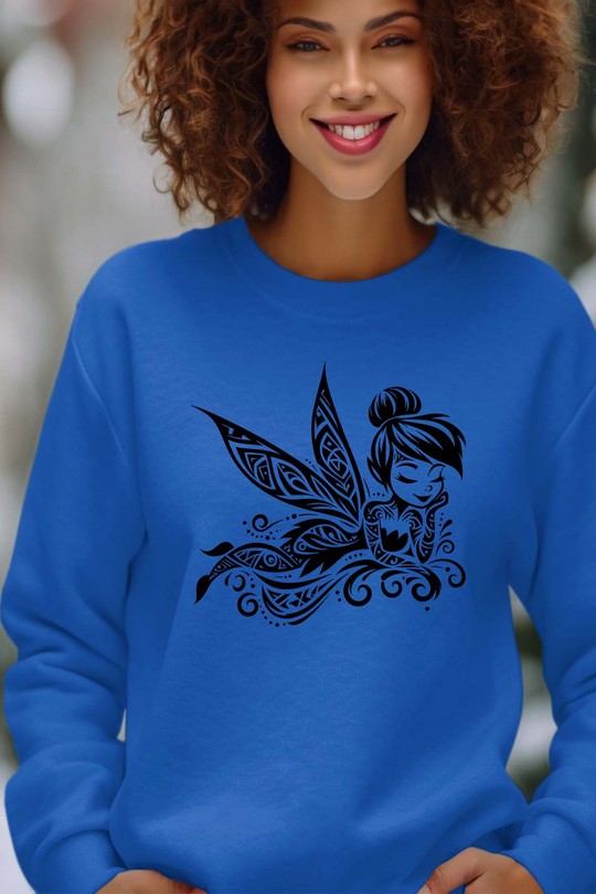 tatto thinkerbell - Sweat Col Rond Femme-BLEU ROI
