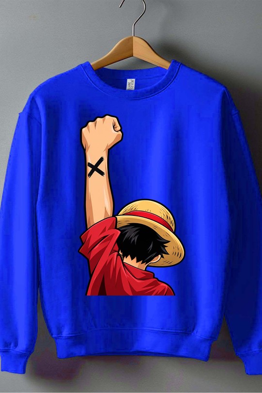 YES luffy - Sweat Col Rond Garçon-BLEU ROI