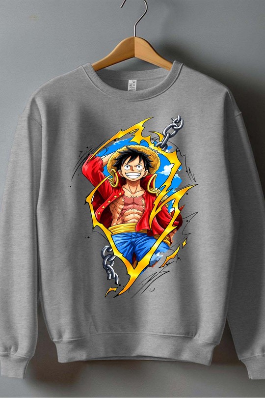 LUFFY MAGIC - Sweat Col Rond Homme-GRIS