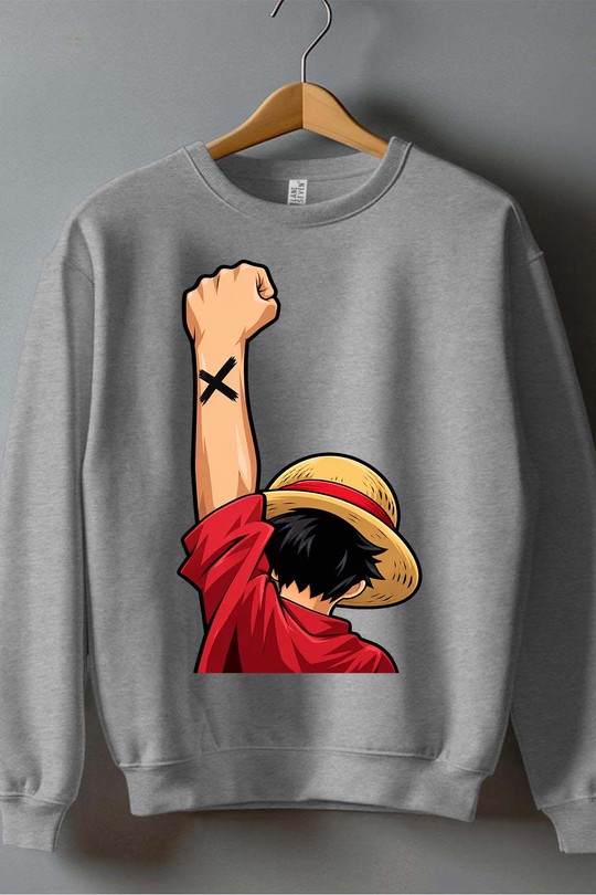 YES luffy - Sweat Col Rond Homme-GRIS