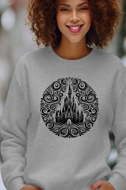 tatto castle princess - Sweat Col Rond Femme-GRIS
