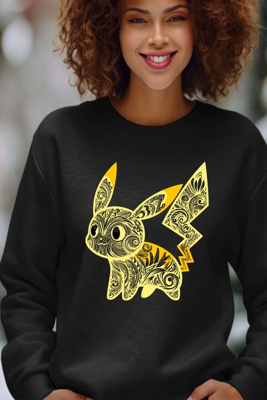 tatto pikatchu - Sweat Col Rond Femme-NOIR