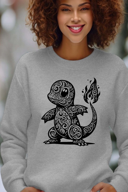 tatto pokemon salamech - Sweat Col Rond Femme-GRIS