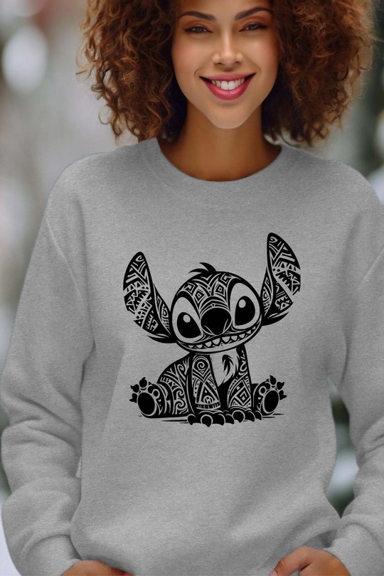 tatto stitch lilo - Sweat Col Rond Femme-GRIS