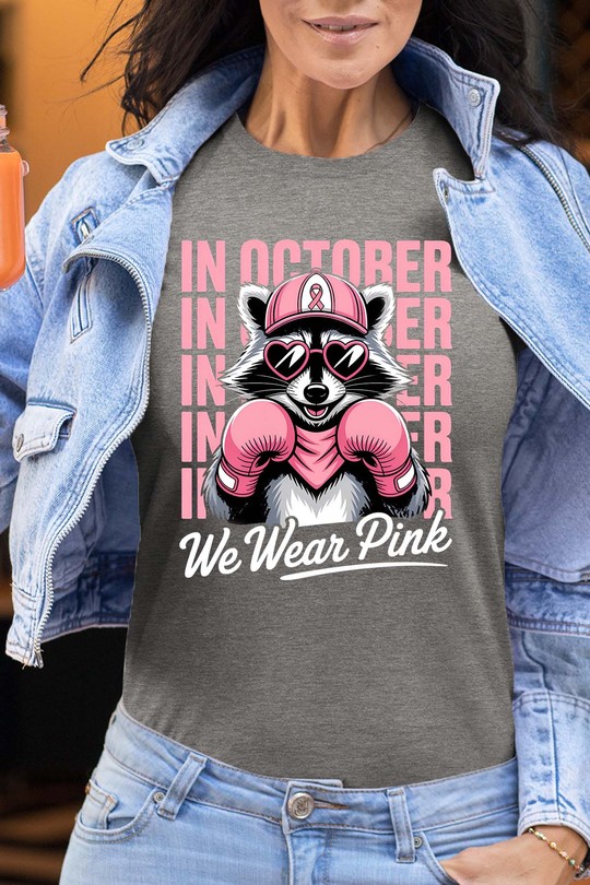 October Pink Raccoon - Tshirt Femme-GRIS