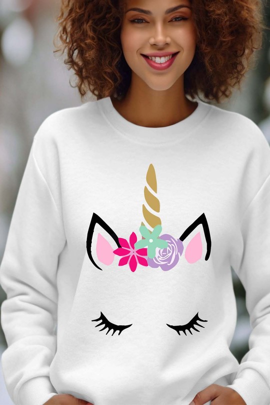 unicorne  wakeup - Sweat Col Rond Femme-BLANC