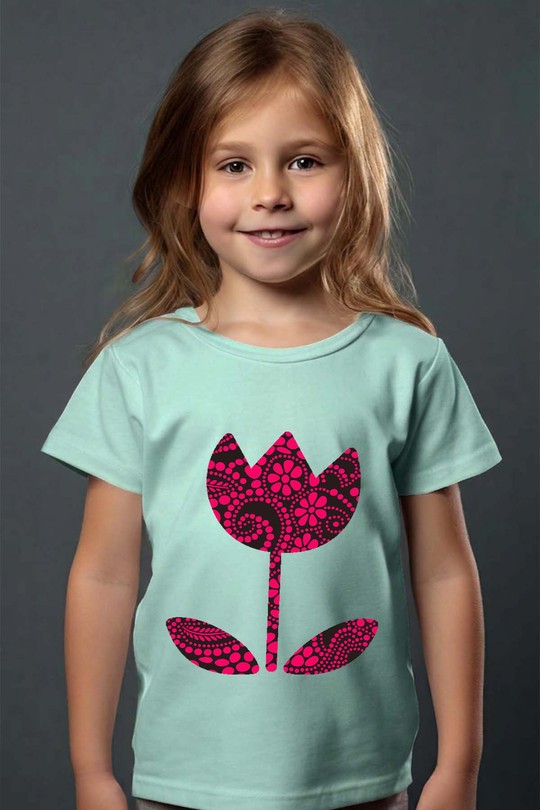 foral flower - Tshirt Fille - FC-VERT D'EAU