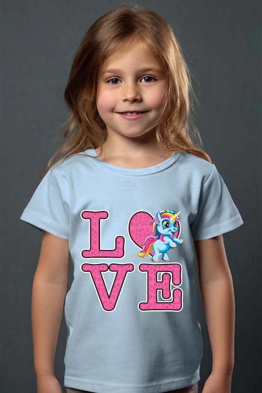love unicorne - Tshirt Fille - FC-BLEU CIEL