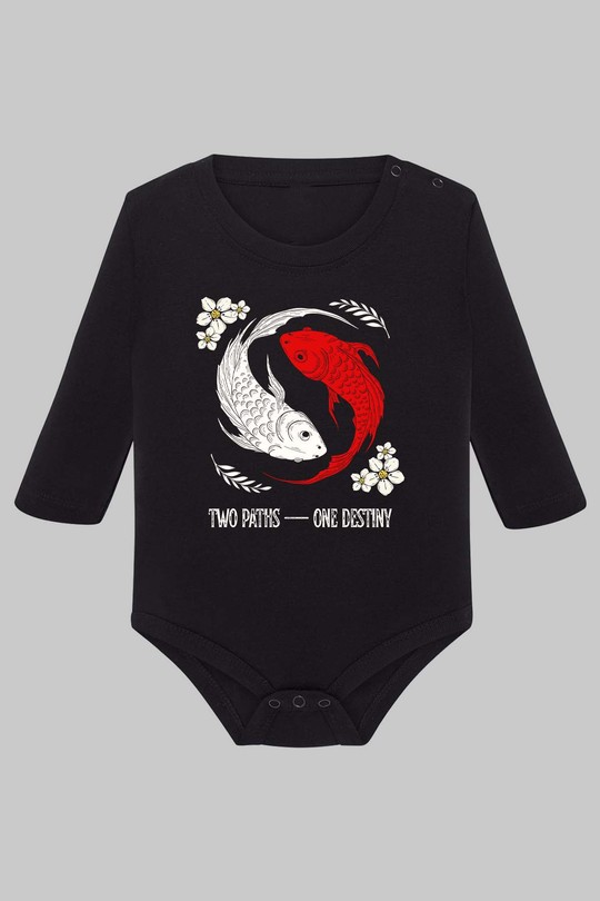 Red and White Creative Illustrated Koi Fish - Body Manche longue bébé-NOIR