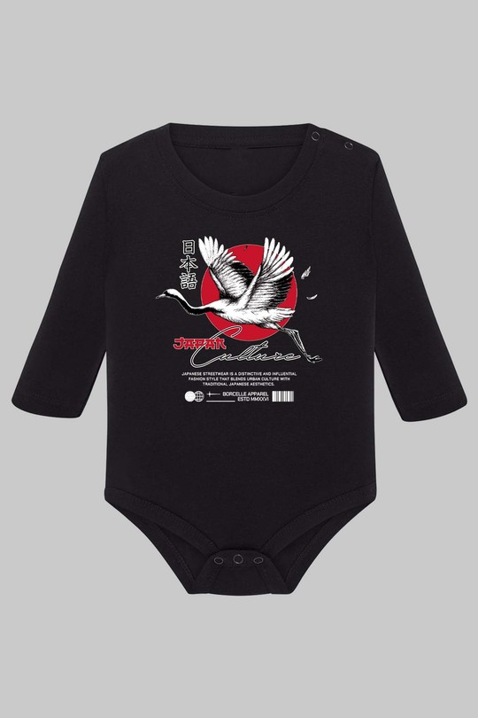 Red White and Black Streetwear Japan Culture - Body Manche longue bébé-NOIR