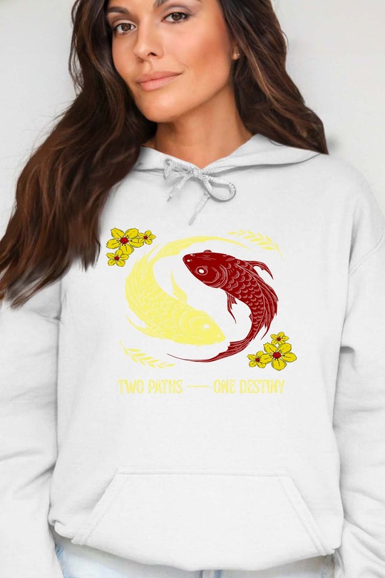Red and White Creative Illustrated Koi Fish - Sweat Capuche Femme-BLANC