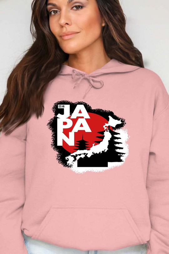 Red and White Modern Illustrative Japan T-Shirt - Sweat Capuche Femme-ROSE