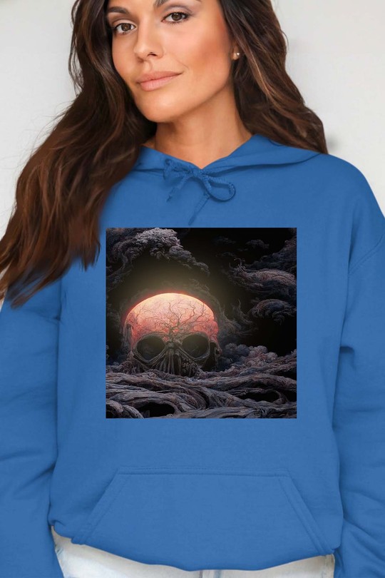 Skull With The Great Wave Off Kanagawa copy - Sweat Capuche Femme-BLEU ROI