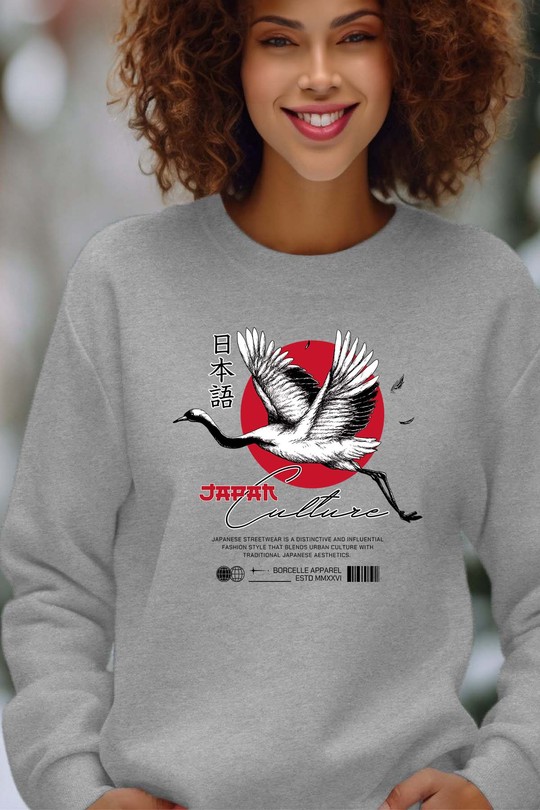 Red White and Black Streetwear Japan Culture - Sweat Col Rond Femme-GRIS
