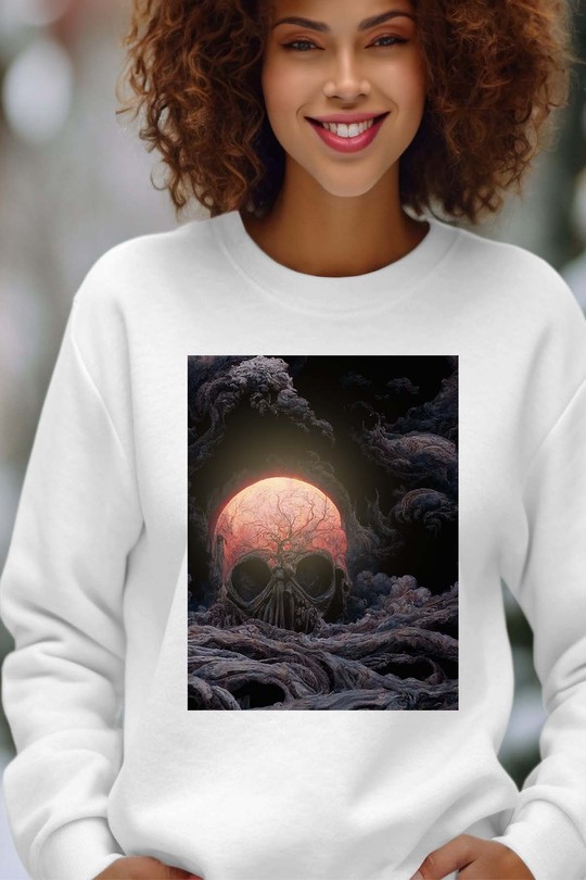 Skull With The Great Wave Off Kanagawa copy - Sweat Col Rond Femme-BLANC