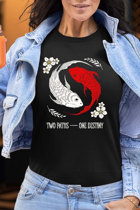 Red and White Creative Illustrated Koi Fish - Tshirt Femme-NOIR