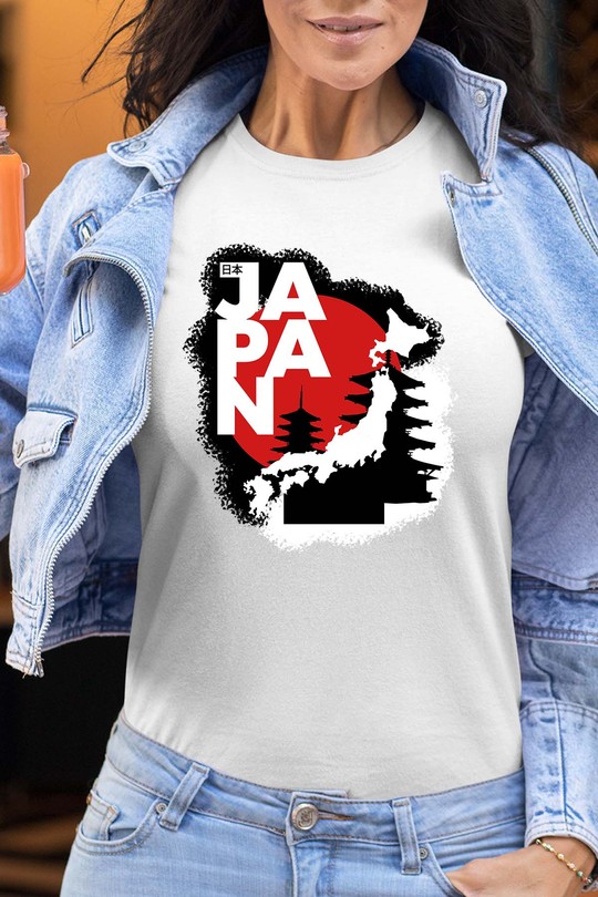 Red and White Modern Illustrative Japan T-Shirt - Tshirt Femme-BLANC