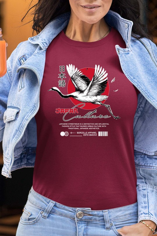 Red White and Black Streetwear Japan Culture - Tshirt Femme-BORDEAUX