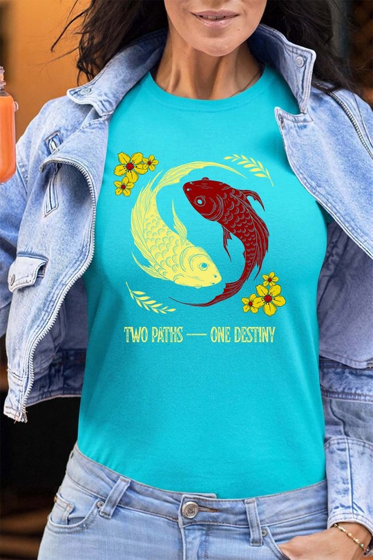 Red and White Creative Illustrated Koi Fish - Tshirt Femme - FC-TURQUOISE