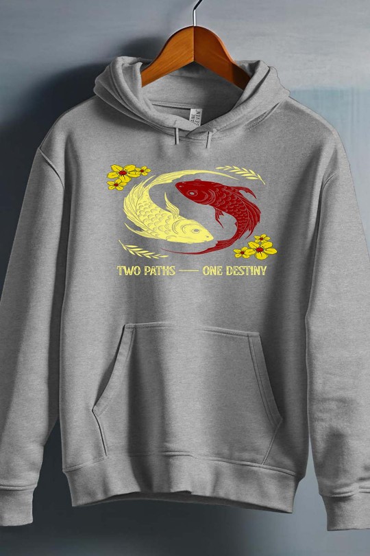Red and White Creative Illustrated Koi Fish - Sweat capuche Fille-GRIS