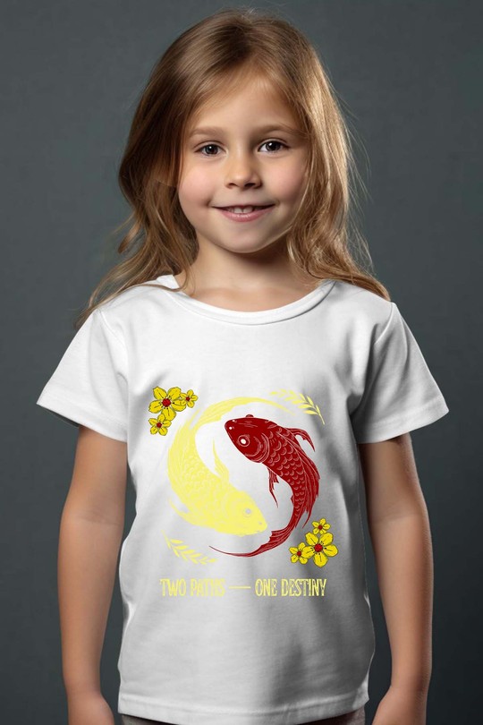 Red and White Creative Illustrated Koi Fish - Tshirt Fille-BLANC