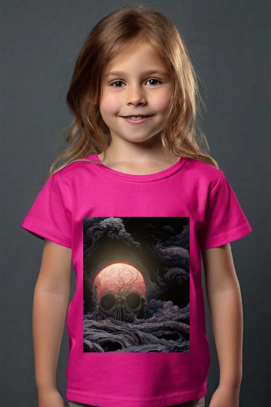 Skull With The Great Wave Off Kanagawa copy - Tshirt Fille-FUCHSIA