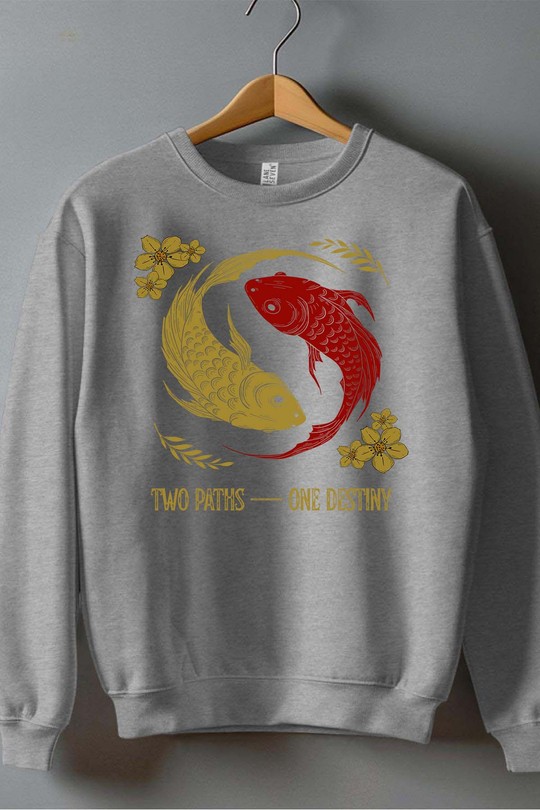 Red and White Creative Illustrated Koi Fish - Sweat Col Rond Garçon-GRIS