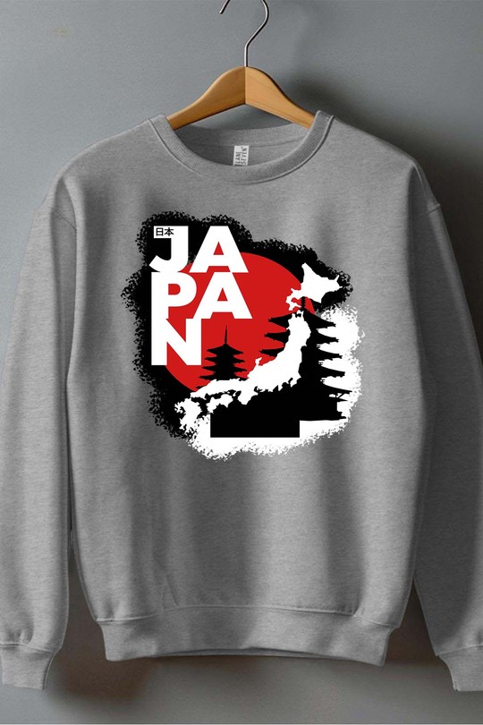 Red and White Modern Illustrative Japan T-Shirt - Sweat Col Rond Garçon-GRIS