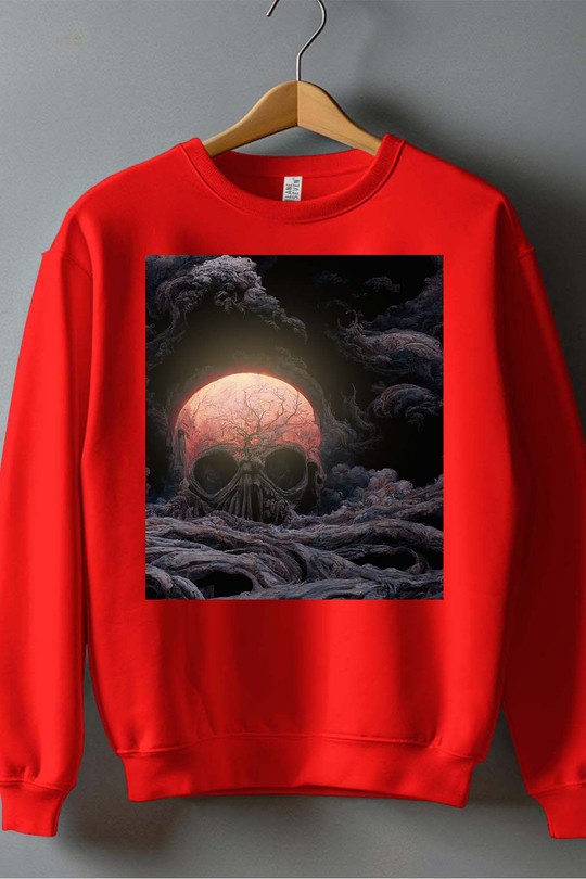 Skull With The Great Wave Off Kanagawa copy - Sweat Col Rond Garçon-ROUGE