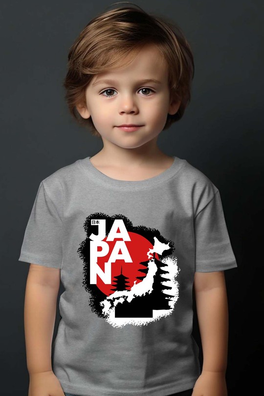 Red and White Modern Illustrative Japan T-Shirt - Tshirt Garçon-GRIS