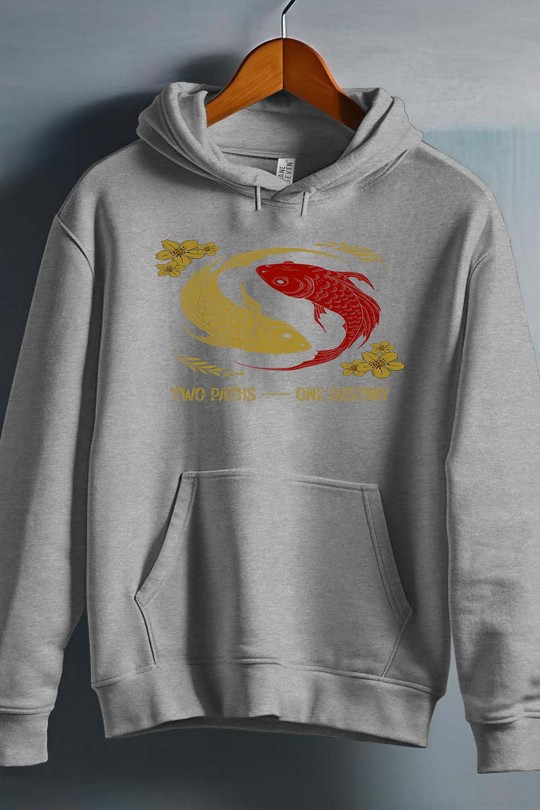 Red and White Creative Illustrated Koi Fish - Sweat capuche Homme-GRIS