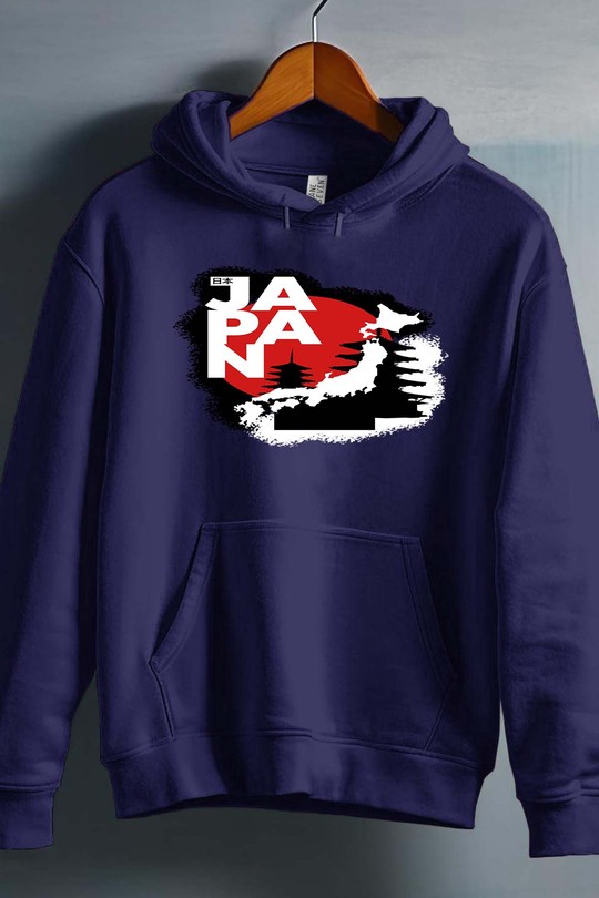 Red and White Modern Illustrative Japan T-Shirt - Sweat capuche Homme-MARINE
