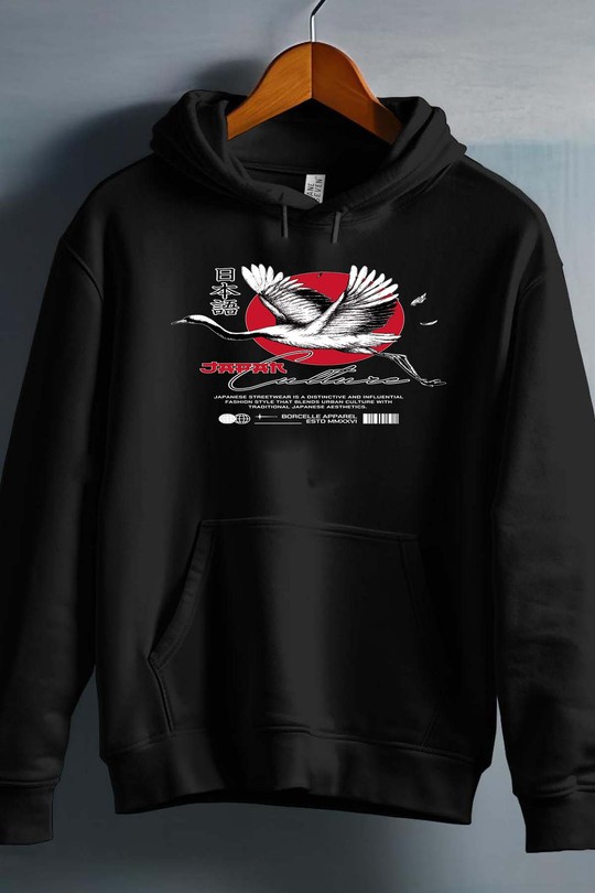 Red White and Black Streetwear Japan Culture - Sweat capuche Homme-NOIR