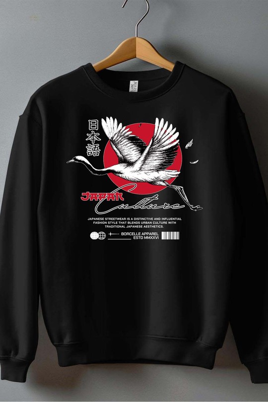 Red White and Black Streetwear Japan Culture - Sweat Col Rond Homme-NOIR