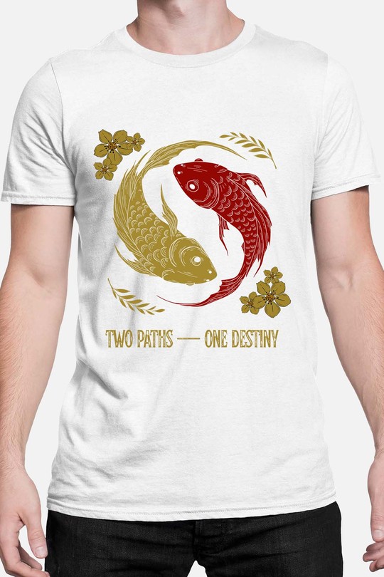 Red and White Creative Illustrated Koi Fish - Tshirt Homme-BLANC