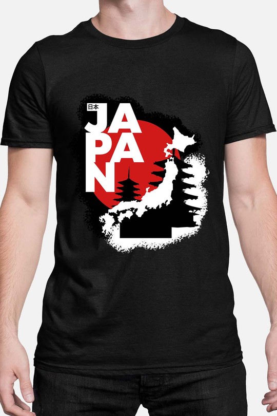 Red and White Modern Illustrative Japan T-Shirt - Tshirt Homme-NOIR