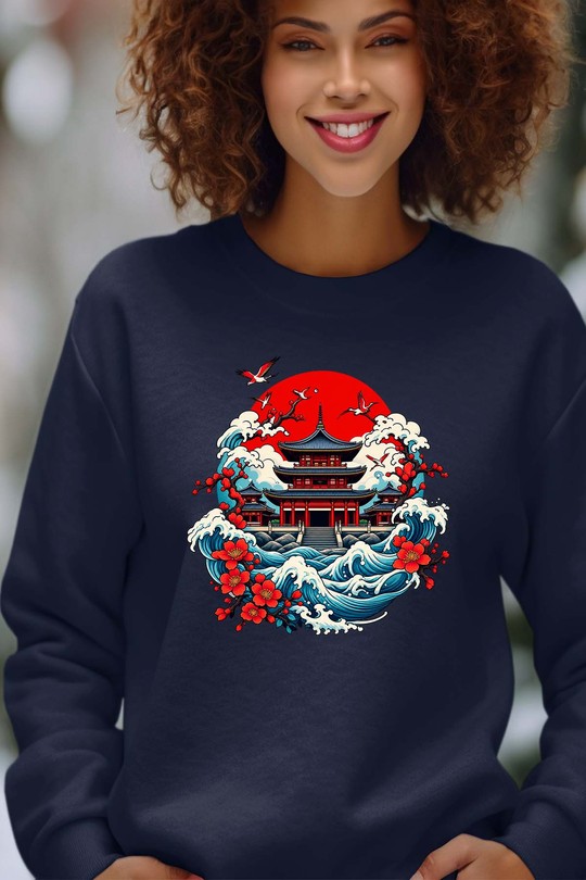 eastern art castle - Sweat Col Rond Femme-MARINE