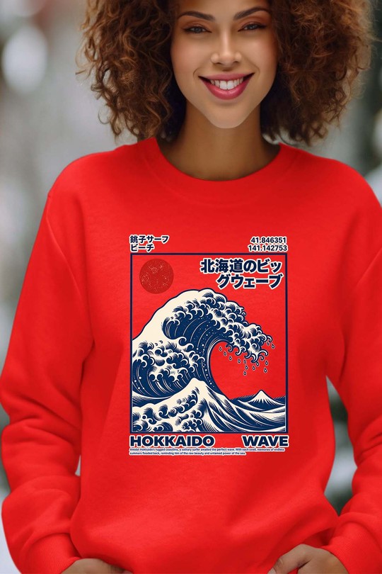 eastern art japan 3 - Sweat Col Rond Femme-ROUGE