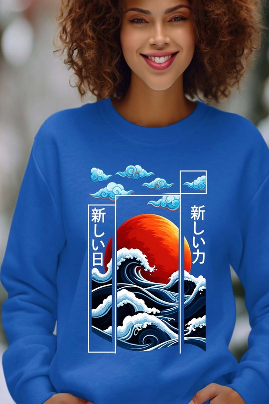 eastern art jp 2 - Sweat Col Rond Femme-BLEU ROI