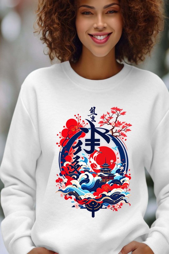 japan castle - Sweat Col Rond Femme-BLANC