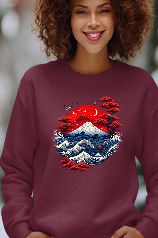 japan fuji - Sweat Col Rond Femme-BORDEAUX