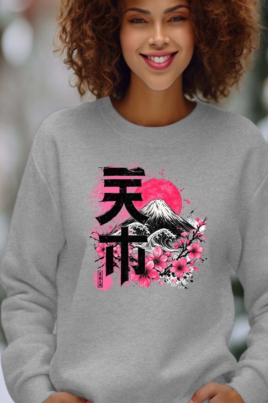 sakura fuji - Sweat Col Rond Femme-GRIS