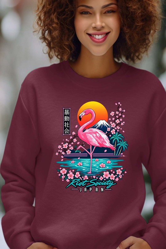 sakura japan - Sweat Col Rond Femme-BORDEAUX