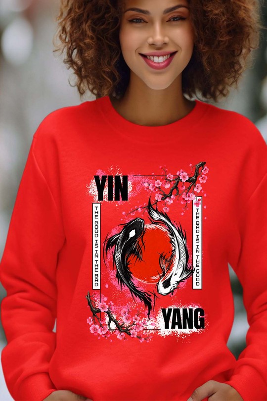 sakura yin yong - Sweat Col Rond Femme-ROUGE