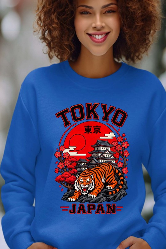 tokyo jp tiger - Sweat Col Rond Femme-BLEU ROI