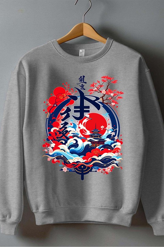 japan castle - Sweat Col Rond Homme-GRIS