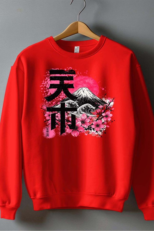 sakura fuji - Sweat Col Rond Homme-ROUGE