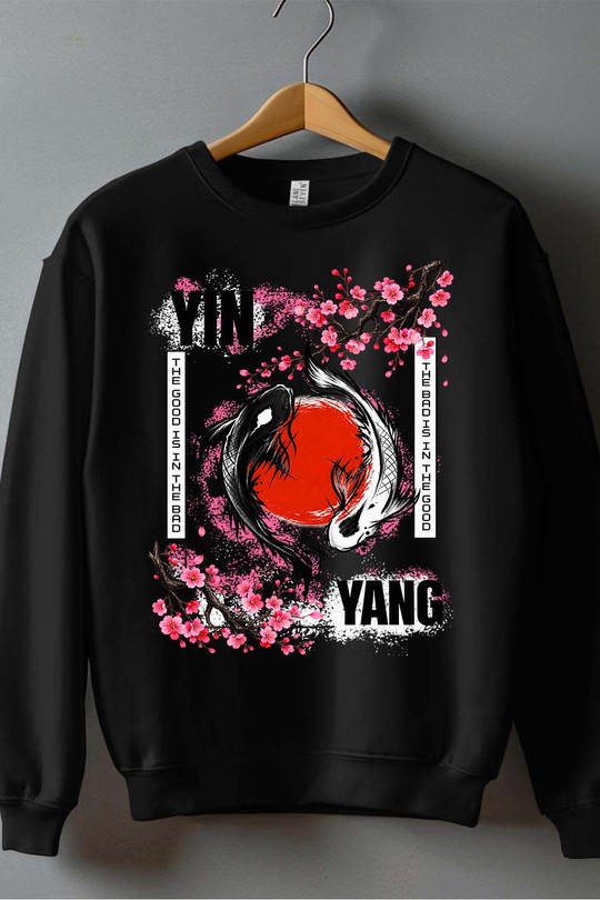 sakura yin yong - Sweat Col Rond Homme-NOIR