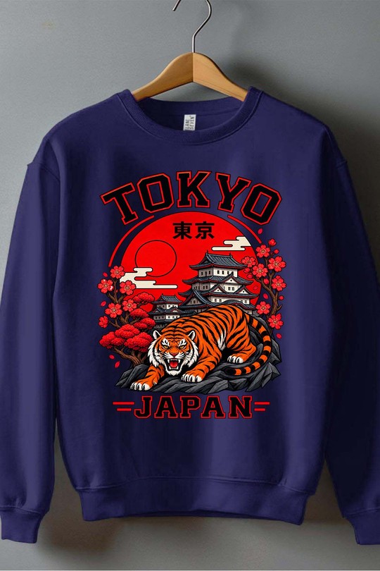 tokyo jp tiger - Sweat Col Rond Homme-MARINE