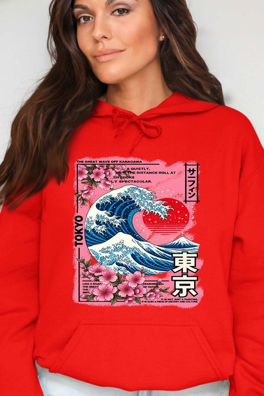Hokkaido Great Wave - Sweat Capuche Femme-ROUGE